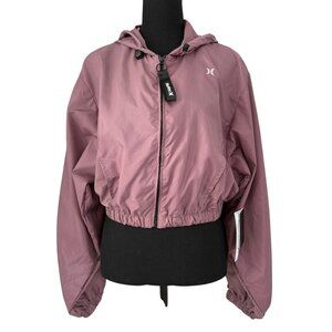 NWT! HURLEY Cropped Packable Windbreaker Raincoat Jacket Purple Small